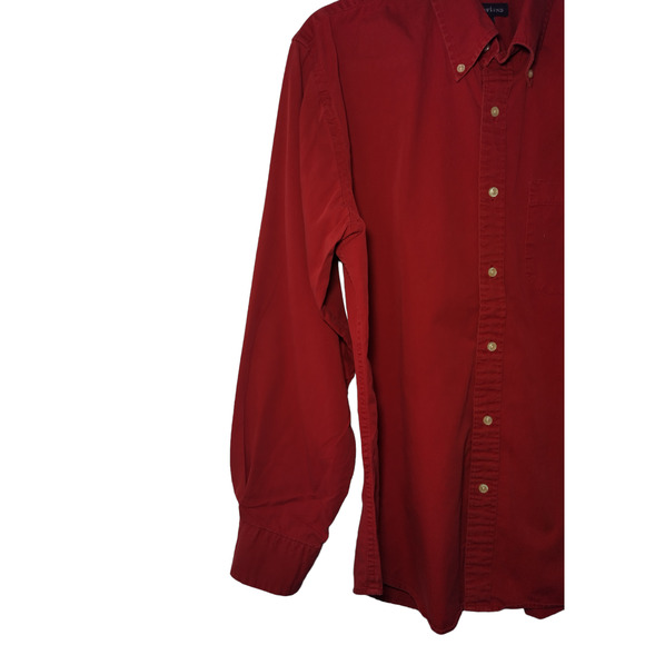 Lands' End Mens Dress Shirt Button Down Long Sleeves Red Medium Neck 15-15.5 - Picture 5 of 8